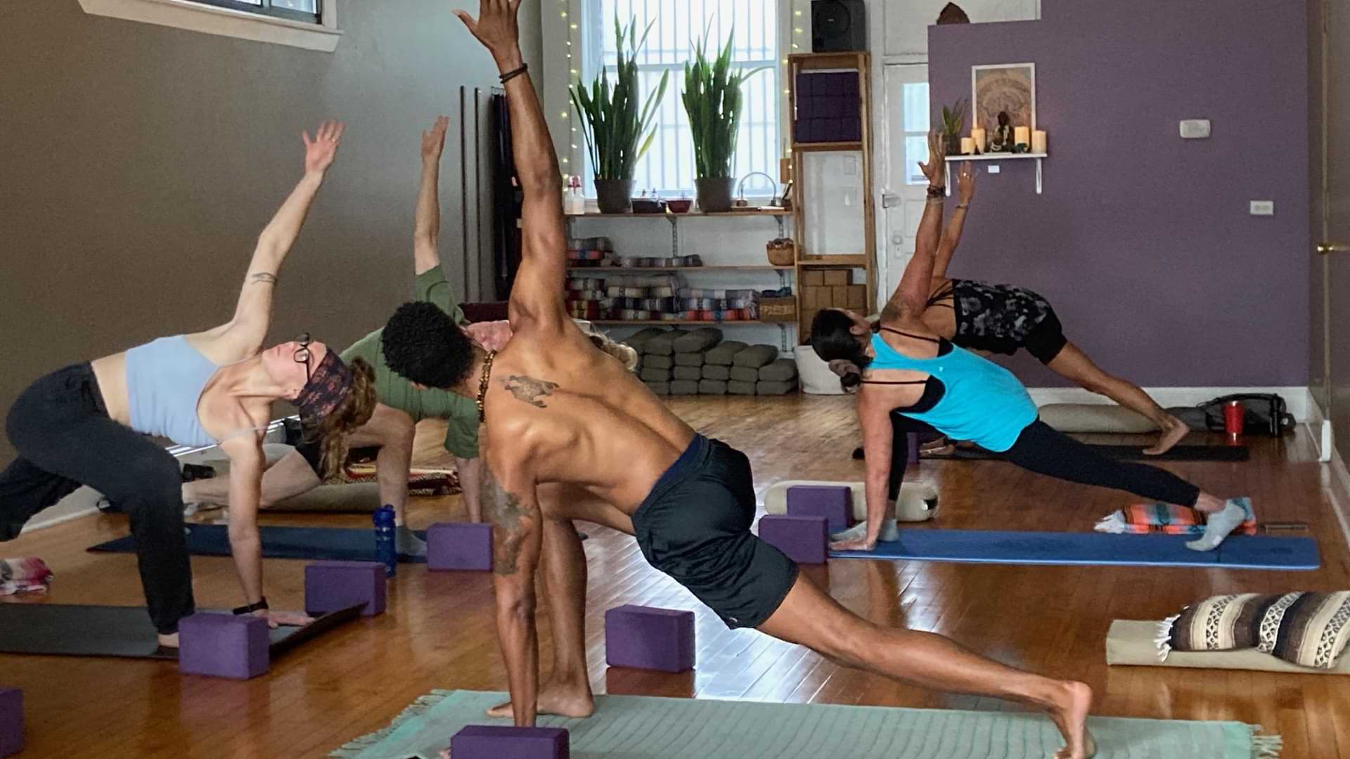 Stretching at a yoga class
